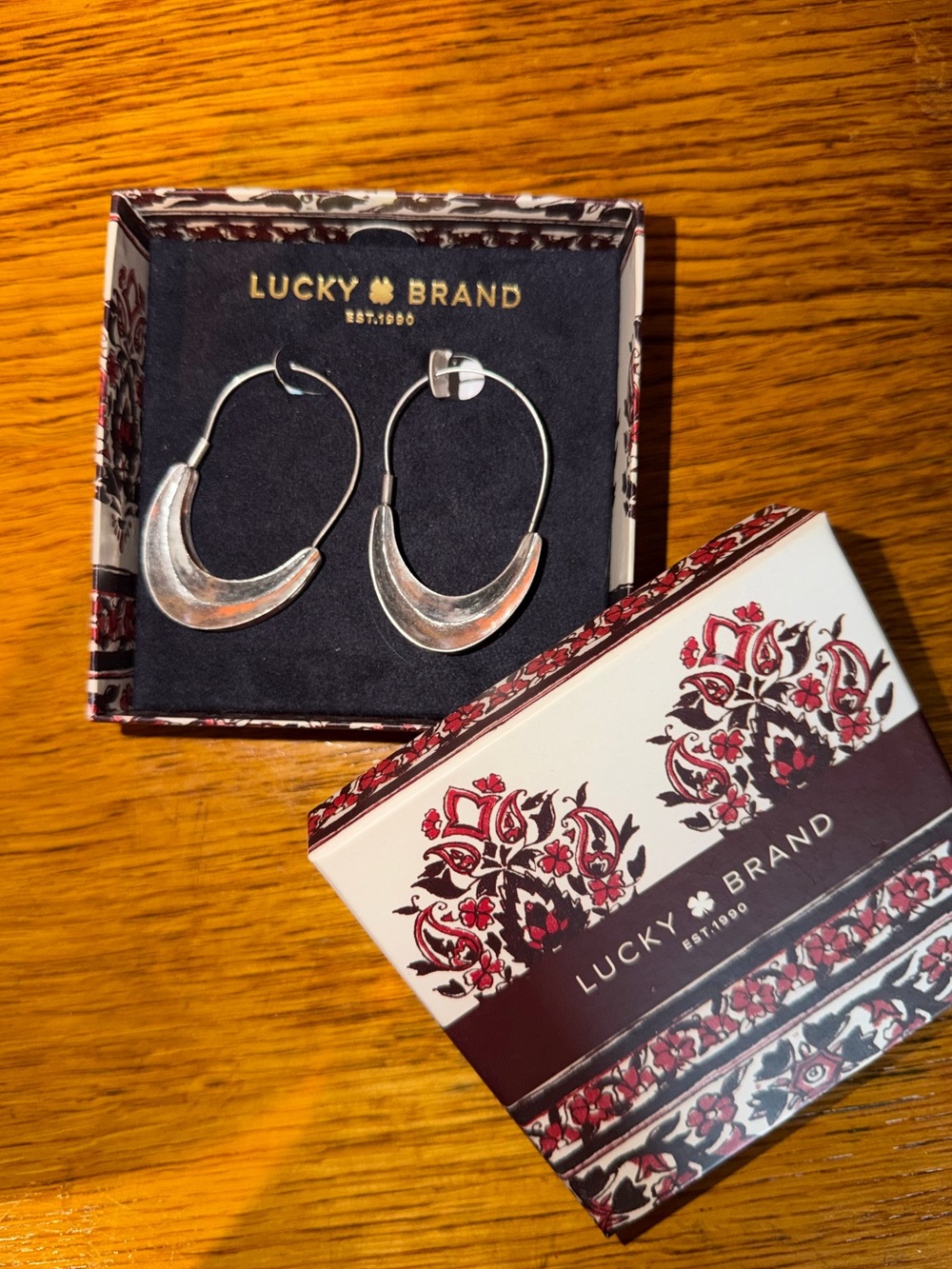 Lucky Brand Silver Crescent Hoops with Curved Accent